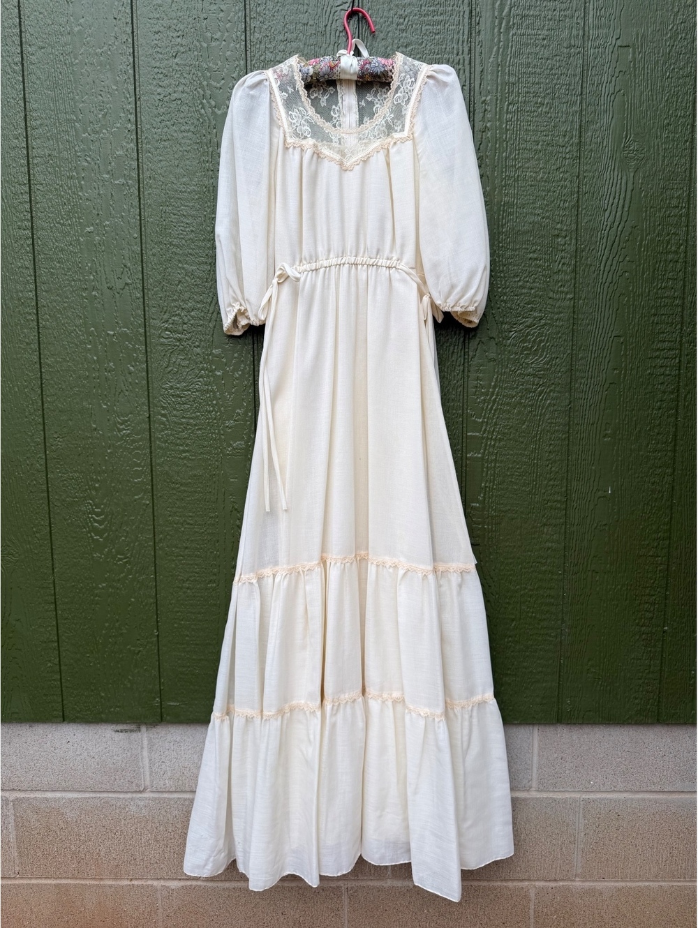 Vintage Cream Long Sleeve Maxi Dress with Lace Detail